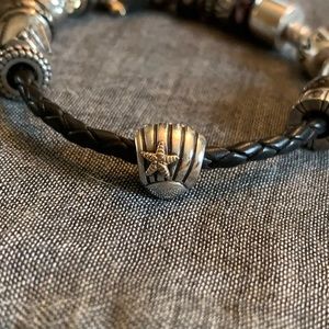 Pandora retired seashell - sterling silver & 14k